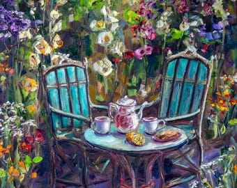 Blooming Garden Canvas Painting Original Art, Impressionist French Landscape Wall Art