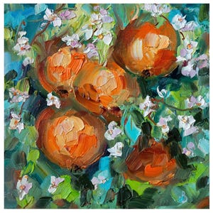 ゼラニウムの絵画、花、オリジナルアート、インパスト、油絵、小さな