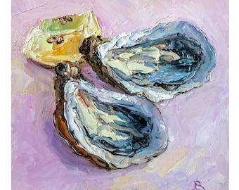 Oyster with Lemon Oil Painting: Impasto Seafood Art