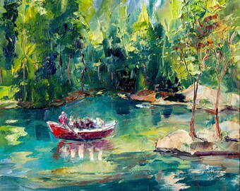 山の湖の絵画 スイスのオリジナルアート。印象派の絵画。BoNatArt