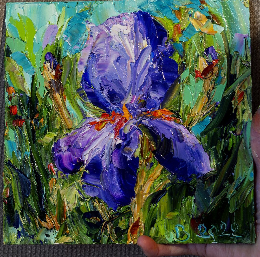 Iris Painting Original Art Flower Wall Art Small Painting - Etsy