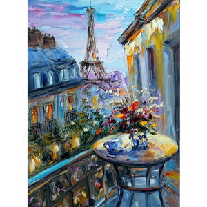 Paris painting Original Art,  Eiffel tower Impasto oil painting, Impressionist painting, Gift for her