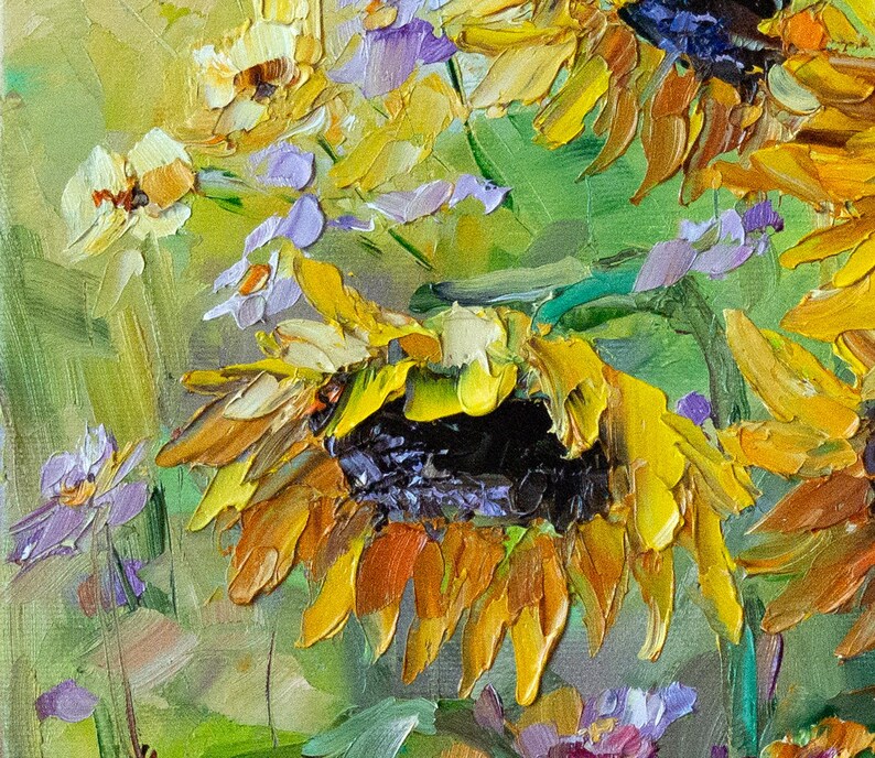 Impasto Sunflowers Paintings on Canvas, Original Art, Textured Wall Art ...