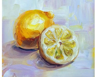 Lemons Painting Fruits Original Art Small Oil Painting by Natalia Bondareva