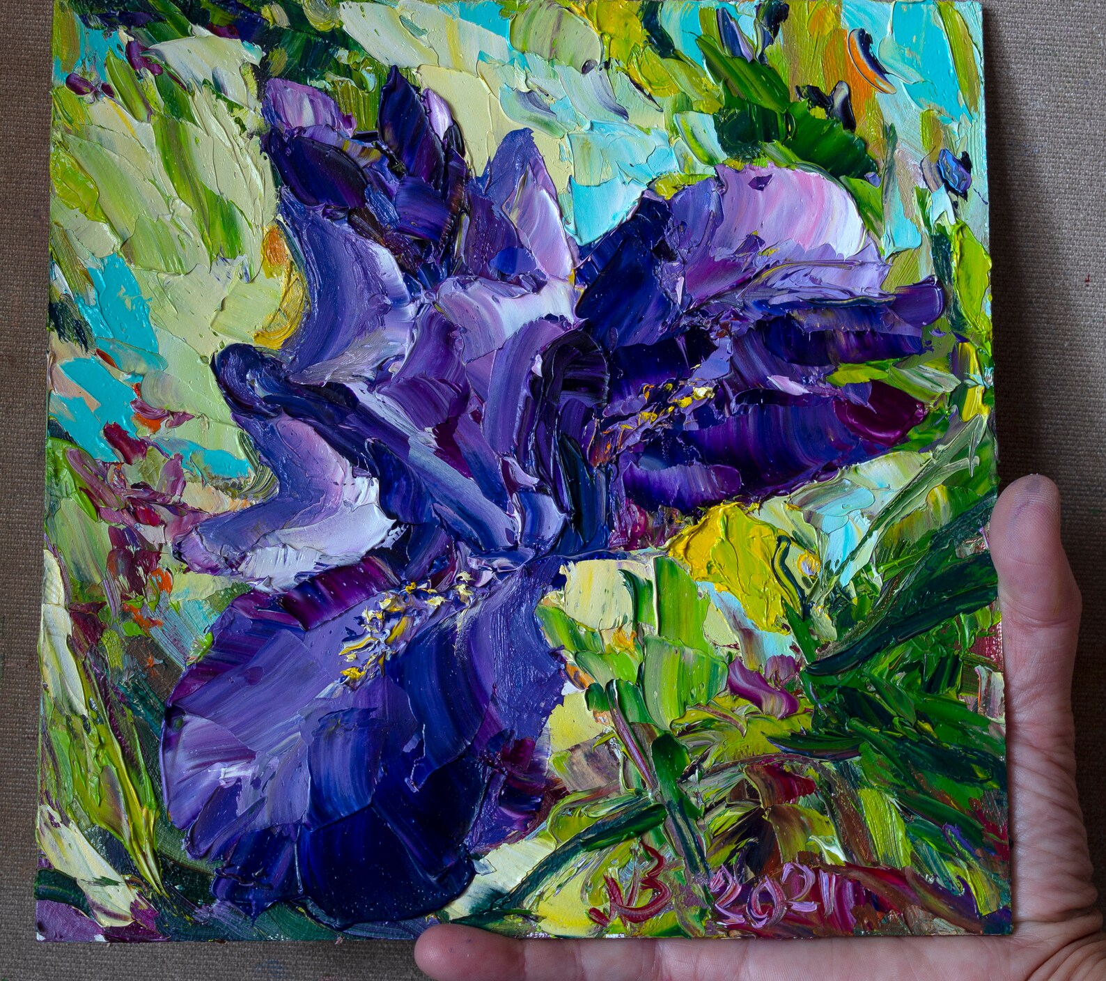 Iris painting Original art Purple Blue Floral wall art Etsy