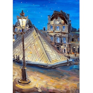 Night Paris painting Original Art,  Louvre Impasto oil painting, Impressionist painting, Gift for her