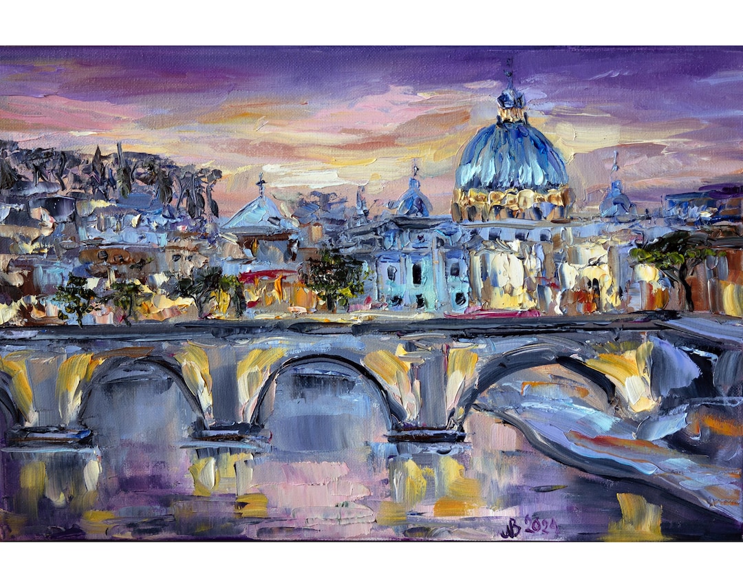 Evening Rome Painting on Canvas, Original Art, Vatican Painting ...