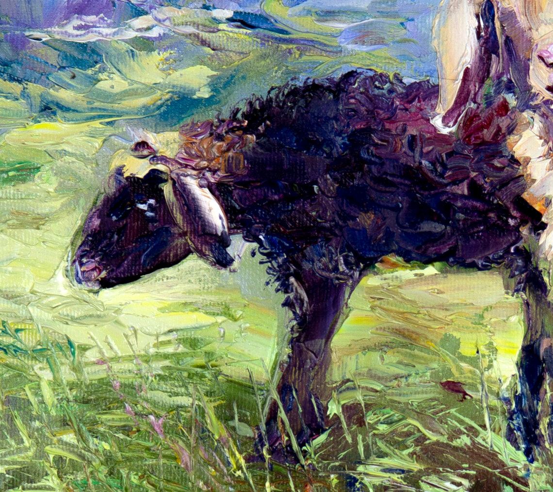 Lambs painting Original sheep wall art 10x14 Canvas painting Etsy