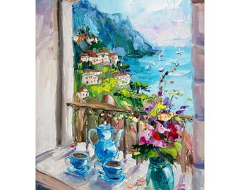 Amalfi Coast Impasto Painting: Italian Seascape wall art