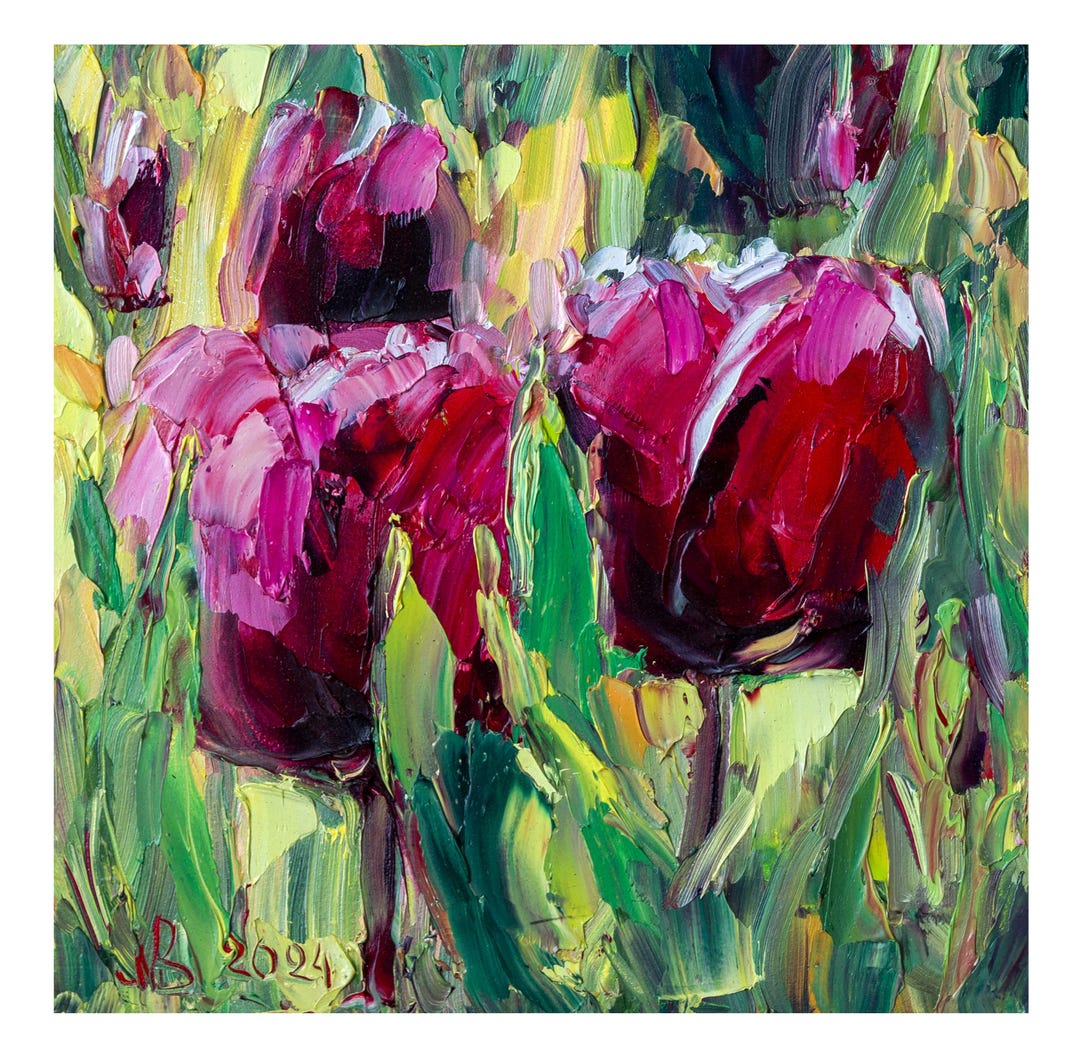 Tulips Oil Painting Original, Impasto Flowers, Small Original Artwork ...