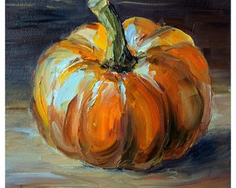 野菜のある静物画、カボチャの油絵、秋の静物画、農家の装飾アート