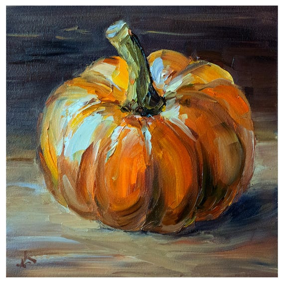 Pumpkin Painting Original art, Vegetable oil Painting, Artwork by Bondareva Nataliia
