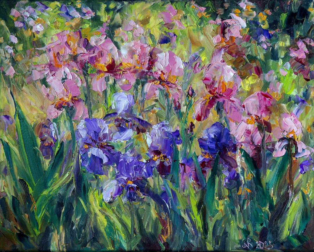 Irises Oil Painting Impasto Floral Paintings on Canvas - Etsy