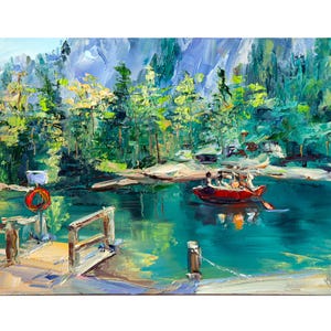 エメラルド湖の絵画 オリジナルアート スイス 印象派絵画 BoNatArt