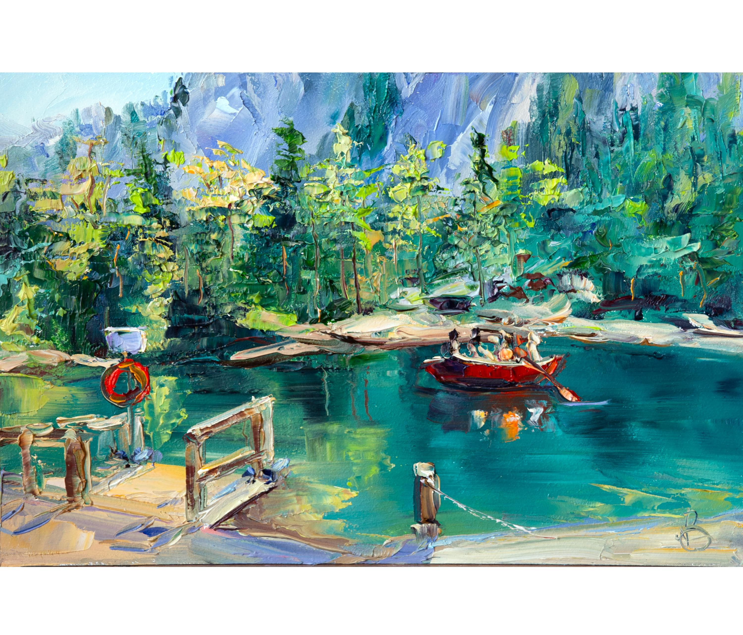エメラルド湖の絵画 オリジナルアート スイス 印象派絵画 BoNatArt