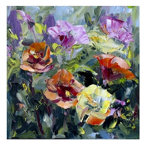 Peinture d'hibiscus Art original, peinture de fleurs d'empâtements, petite oeuvre d'art murale d'hibiscus 8 x 8, peinture à l'huile 3D, cadeau pour elle