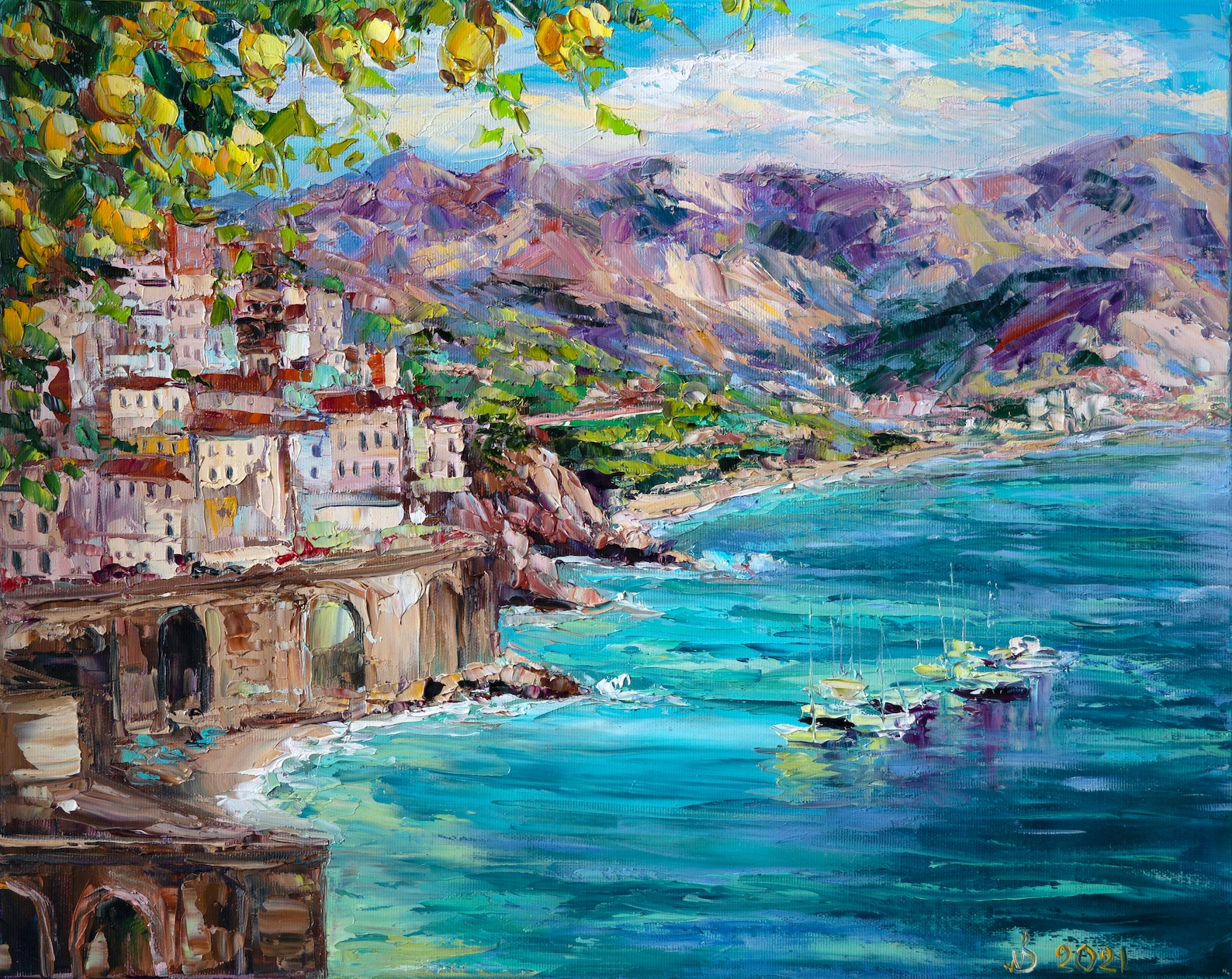 Amalfi coast painting Atrani Seascape paintings on canvas Etsy