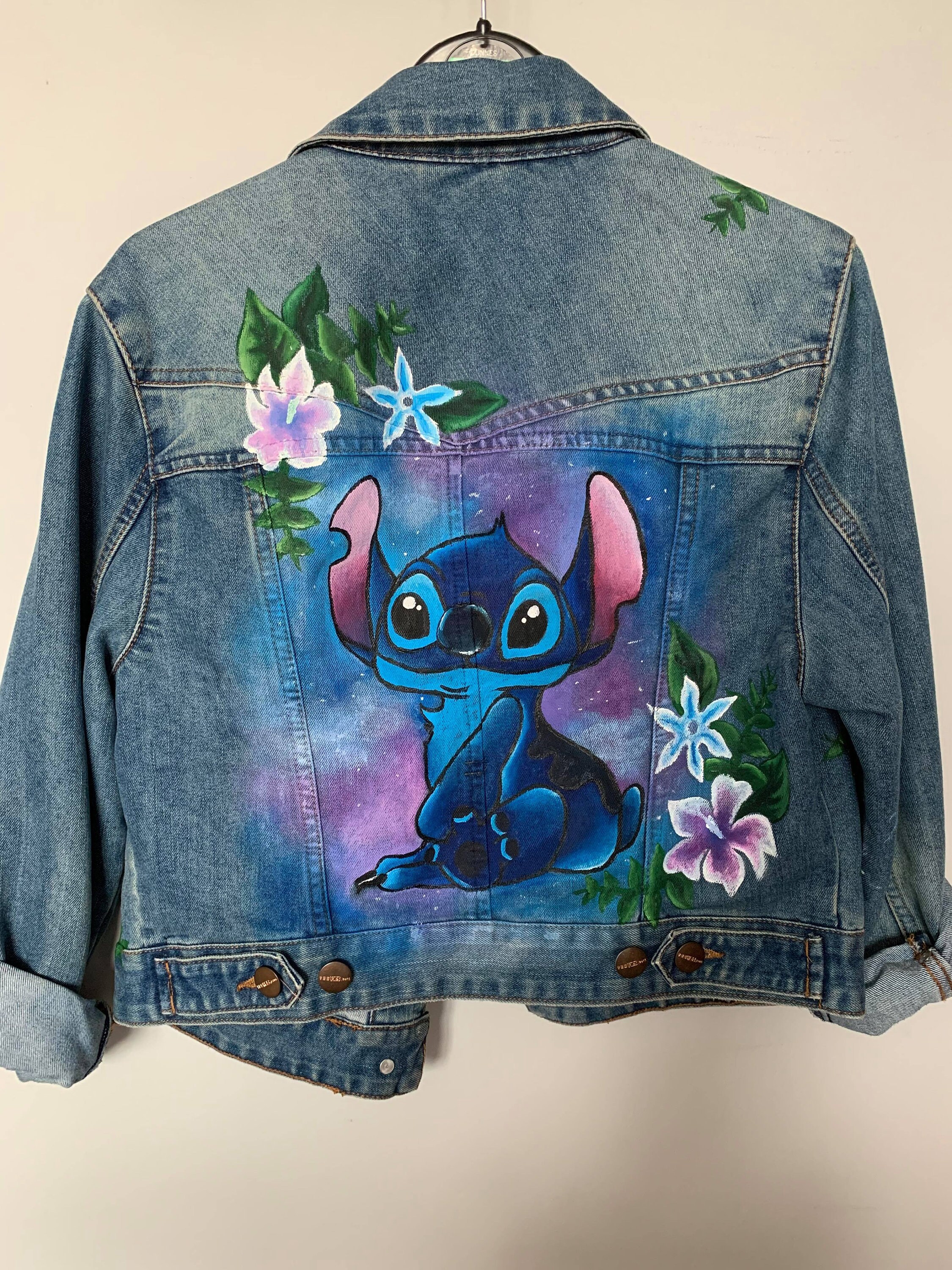 Disney Stitch Handpainted Denim Jacket Etsy