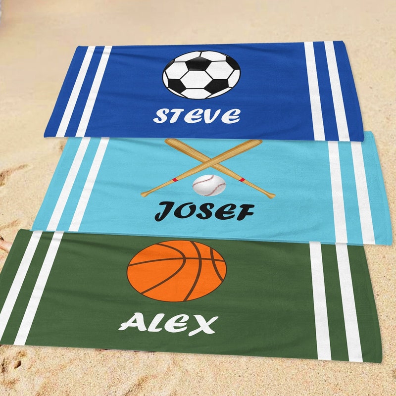 Sports Beach Towel, Personalized Ball Beach Towel, Boys Beach Towel Gifts, Summer Season Gift, Beach Accessories, Sea Holiday, Summer Decor