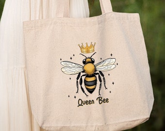 Queen Bee Tote Bag, Unique Gift for Bee Lovers, Honey Bee Tote Bag, Canvas Tote Bag, Women Shoulder Bag, Beekeeper Tote Bag, Bee Totebag