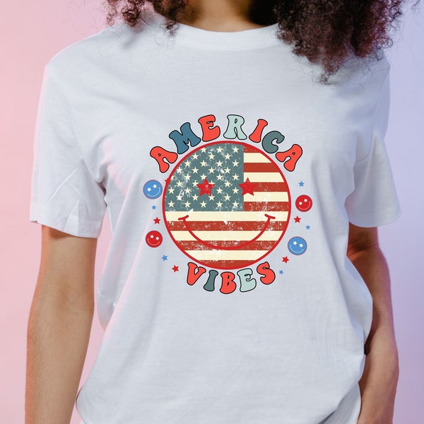 America Vibes Shirt, 4th of July Smiley Face T-Shirt, American Freedom Tee, Patriotic Independence Day T Shirt, 4th of July Family Gift