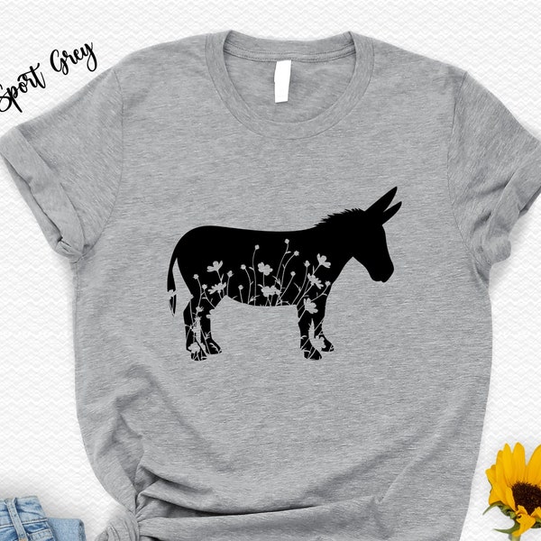 Camisa de burro floral, camiseta de animales, regalo de amante de los burros, camisa de la naturaleza, camiseta de animales divertidos, camisa de animales de granja, camisa para niños pequeños, regalo para el granjero