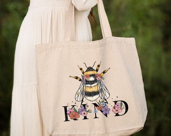Bee Kind Canvas Tote Bag, Naturliebhaber Geschenk für Frauen