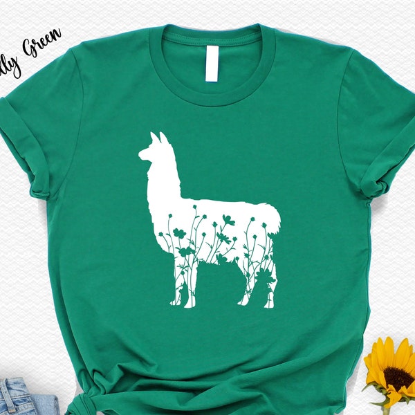 Floral Llama Shirt,Animal Lover Gift Tee Shirt,Gift For Kids,Nature Shirt,Traveler Gift,Summer Adventure Shirt,Country Cottagecore Shirt