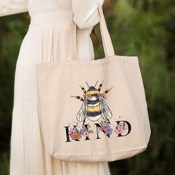 Be Kind Tote Bag, Bee Lover Gift, Aesthetic Canvas Tote Bag, Appreciation Gift, Women Tote Bag, Back To School Gift, Summer Travel Tote Bag