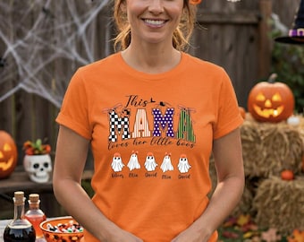 Aangepaste Halloween-t-shirt moeder: T-shirt met kindernamen