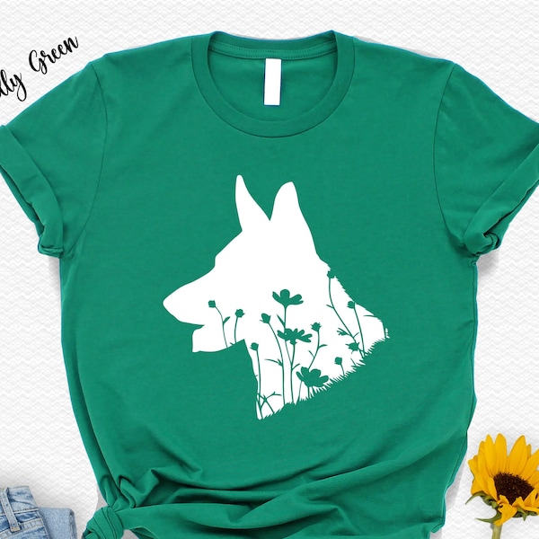 Floral German Shepherd Shirt, Gift For Dog Lovers, Dog Mom Shirt, Fur Mama, Dog Dad Gift Tshirt, Animal Lover Shirt, Summer Pet Shirt