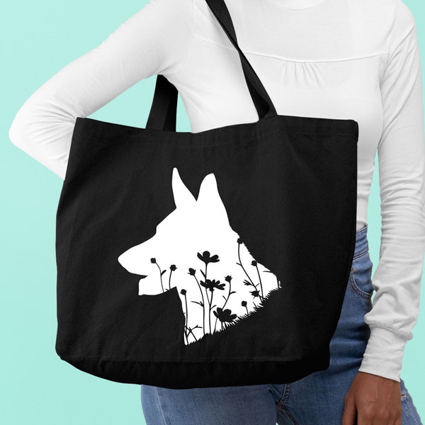 Floral German Shepherd Tote Bag,Dog Mom Gift,Fur Mama Shopping Bag,Dog Lover Gift Tote Bag,Animal Print Bag,Reusable Grocery Tote Bag