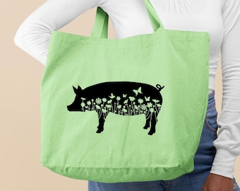 Floral Schwein Canvas Tragetasche: Tier Geschenk