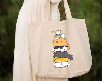 Cat Tote Bag,Animal Lover Gift,Cute Shoulder Bag,Cat Mom Gift,Animal Art Print,Aesthetic Tote Bag,Reusable Grocery Bag,Cottagecore Tote Bag