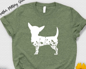 Floral Chihuahua Dog Shirt, Cadeau voor hond papa, grappige zomer hond huisdier shirt, hond moeder cadeau T-shirt, lente shirt, outdoor natuur camping shirt