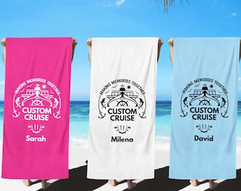 Custom Cruise Beach Towel With Name: Matching Cruising Family Vacation Gift