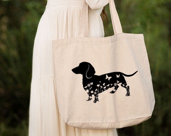 Floral Dachshund Wiener Dog Tote Bag,Dog Mom Gift,Animal Tote Bag,Eco Friendly Tote Bag,Dog Lover Gift,Reusable Grocery Bag,Dachshund Gift