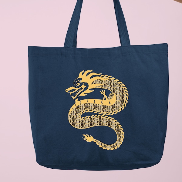 Chinese Dragon New Year 2024 Tote Bag, Chinese Dragon Tote Bag, Canvas Tote Bag, Unique New Year Gift for Chinese People, Women Shoulder Bag