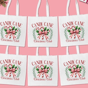 Candy Cane Christmas Club Tote Bag, Coquette Christmas Tote Bag, Christmas Squad Totes, Christmas Matching Tote Bag,Merry Christmas Tote Bag