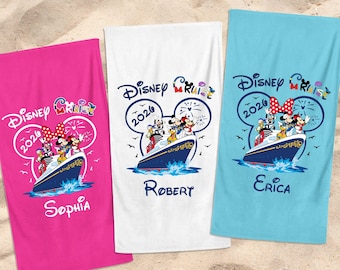 Custom Disney Cruise Beach Towel With Name: Mickey And Friends Cruise Vacation Gift