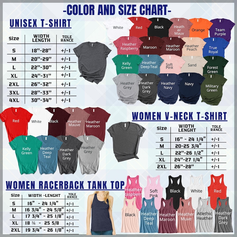 a women's tank top size chart with different colors and sizes