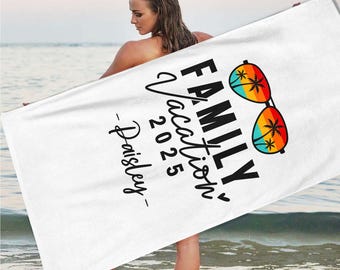 Personalized Family Vacation 2025 Beach Towel, Matching Family Trip Gift For Summer, Family Vacay, Family Cruise Towel, Family Reunion Gift
