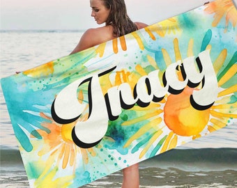 Toalla de playa personalizada con acuarela: toalla artística para vacaciones