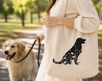 Golden Retriever Canvas Tote Bag: Floral Dog Lover Gift
