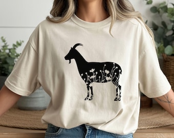 Floral Goat Shirt: Farm Animal Graphic Tee