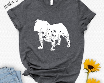 Floral English Bulldog T-Shirt: Dog Mom/Dad Gift