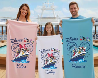 Personalized Disney Cruise 2026 Beach Towel: Custom Mickey Minnie Summer Vacation Gift