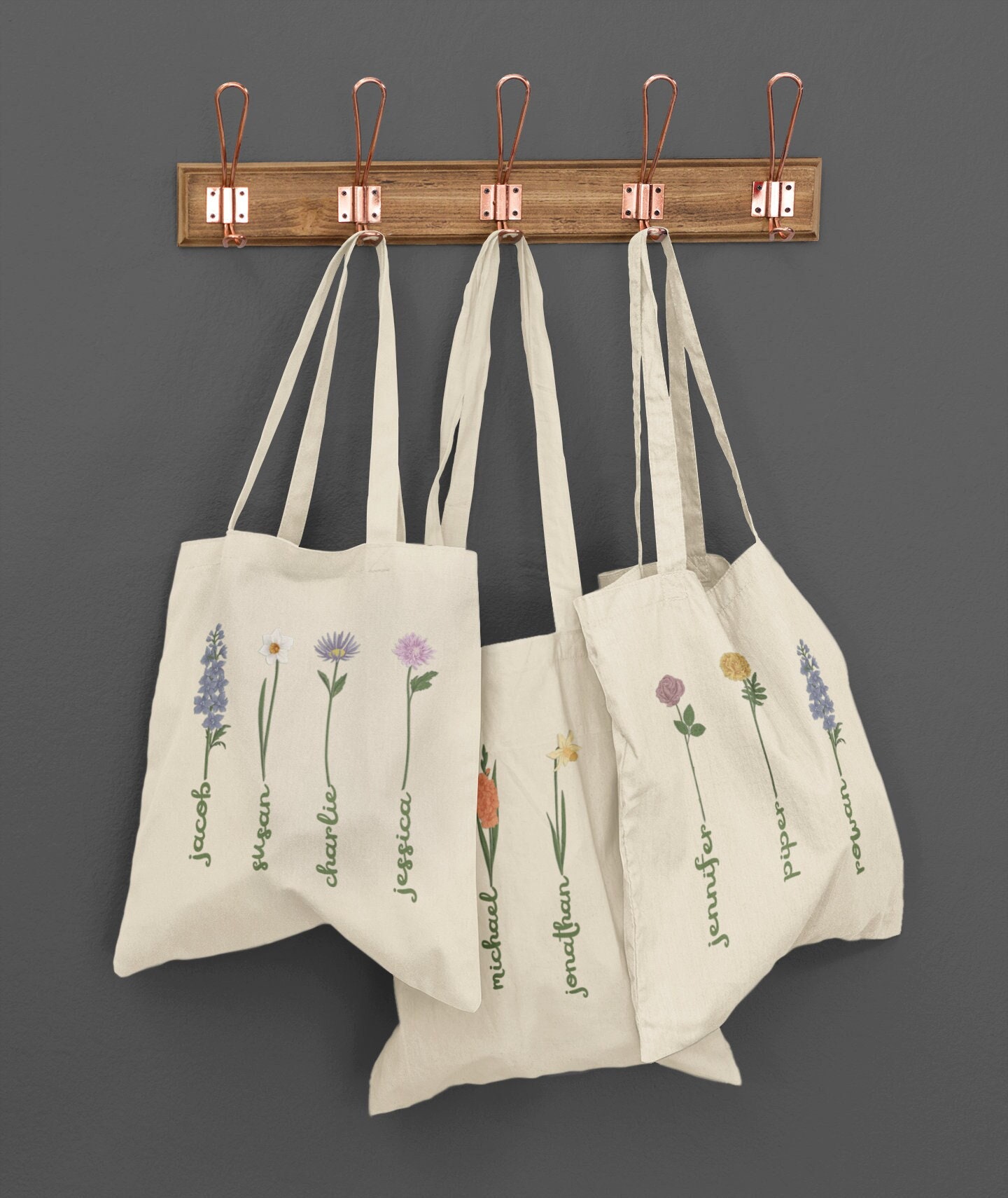 Borsa A Mano Personalizzata Con Nome E Fiori Di Nascita, Grande Tote Con Cerniera, Regalo Per Mamma E Donne