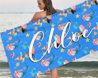 Toalla de playa personalizada de sirena: regalo para las vacaciones de verano