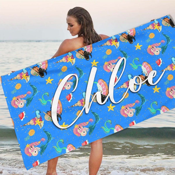 Summer Beach Towel, Personalized Beach Towel, Kids Towel Gift, Pool Towel Gift, Teen Beach Squad Gift, Sea Holiday, Beach Aesthetic Gift